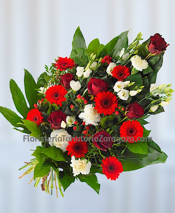 Ramo floral funerario de rosas y Lisianthus