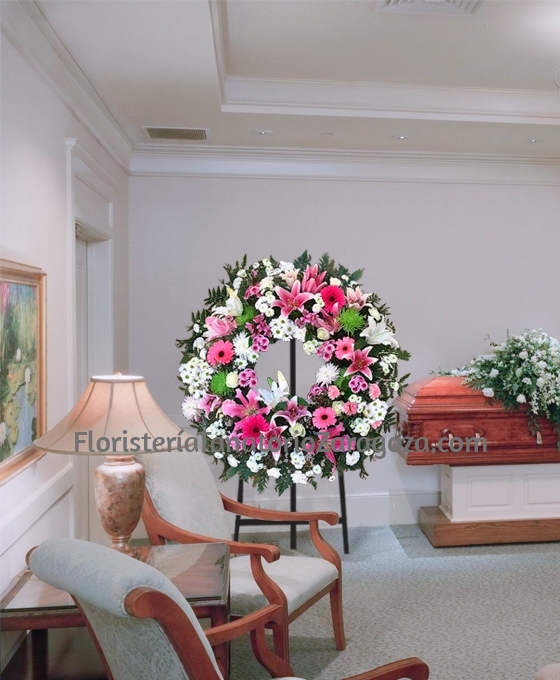 Corona Funeraria Flor Variada Rosa y blanca